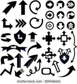 Hand-drawn sketchy arrows. Vector illustration for advertising, design, web site, business presentations. School pattern, business background. Set of doodle arrows. 