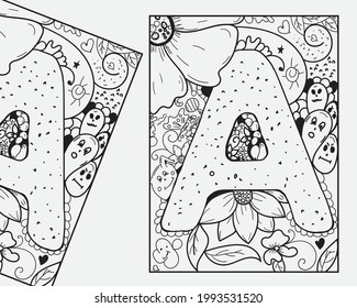 Hand-Drawn Sketchy Back to School Notebook Doodles with A letter Coloring page