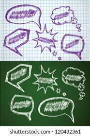 Hand-drawn sketchy bubbles on the paper and the board. Vector illustration for advertising and business presentations.