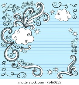 Hand-Drawn Sketchy Clouds and Swirls Notebook Doodles- Design Elements on Lined Paper Background- Vector Illustration