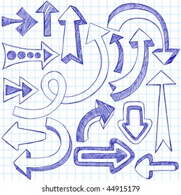 Hand-Drawn Sketchy Direction Arrow Notebook Doodles Design Elements- Vector Illustration
