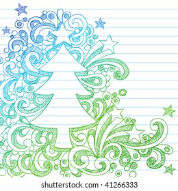 Hand-Drawn Sketchy Doodle Christmas Tree Notebook Doodles on Lined Paper- Vector Illustration