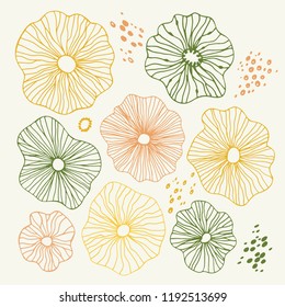 Hand-Drawn Sketchy Doodle Design Elements with Flowers, circles. Natural Pastel Colors Abstract Vector Illustration Background