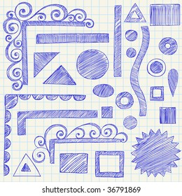 Hand-Drawn Sketchy Doodle Design Elements on Graph (Grid) Notebook Paper Vector