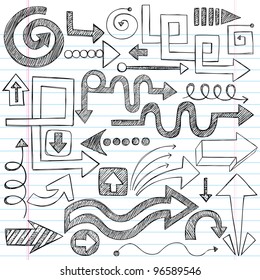 Handgezeichnete Sketchy Doodle Direction Arrow Notebook Doodles Vector Illustration Design Elements Set