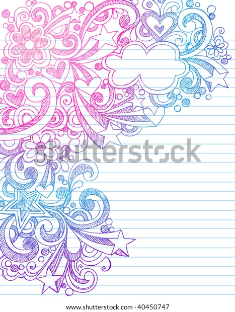 Handdrawn Sketchy Doodles On Lined Notebook Stock Vector (Royalty Free ...