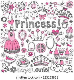 Hand-Drawn Sketchy Fairy Tale Princess Tiara Crown Notebook Doodle Design Elements Set Vector Illustration