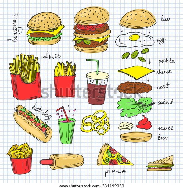 Handdrawn Sketchy Fast Food Illustrations Vector Stock Vector (Royalty ...