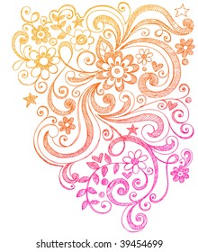 Hand-Drawn Sketchy Flower and Bird Notebook Doodles Vector Illustration