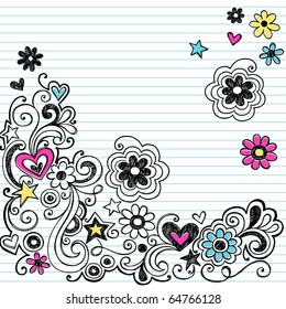 Hand-Drawn Sketchy Marker Notebook Doodle Design Elements on White Lined Sketchbook Paper Background- Vector Illustration