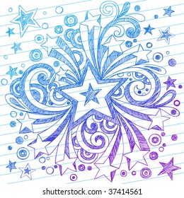 Hand-Drawn Sketchy Notebook Starburst Doodles on Lined Paper Background