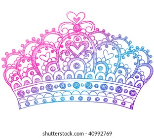 Hand-Drawn Sketchy Royalty Princess Crown Notebook Doodles Vector Illustration