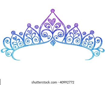 Hand-Drawn Sketchy Royalty Princess Tiara Crown Notebook Doodles Vector Illustration