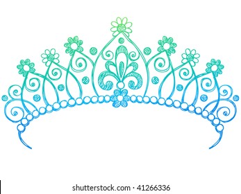 Hand-Drawn Sketchy Royalty Princess Tiara Crown Notebook Doodles Vector Illustration