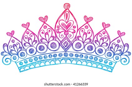 Hand-Drawn Sketchy Royalty Princess Tiara Crown Notebook Doodles Vector Illustration