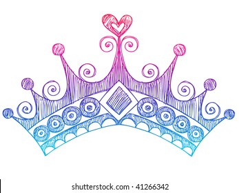 Hand-Drawn Sketchy Royalty Princess Tiara Crown Notebook Doodles Vector Illustration