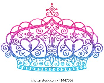 Hand-Drawn Sketchy Royalty Princess Tiara Crown Notebook Doodles Vector Illustration