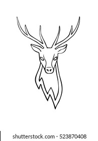 Handdrawn sketchy vector deer logo black and white contour