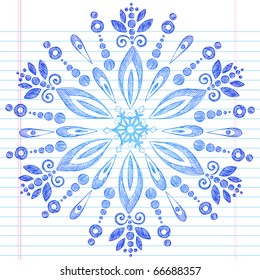 Handgezeichnetes Sketchy Winter Snowflake Notebook Doodle Vector Illustration Design-Element auf Papierhintergrund des Linken