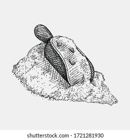 Hand-drawn sketh of flour shovel on a white background. Wheat and Flour ingredient. Wheat and Flour production and making.
