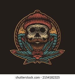 HANDDRAWN SKULL BEARD TATTOO STYLE ILLUSTRATIONS