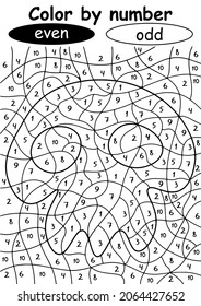 Hand-drawn skull color by number vector illustration. Funny educational Halloween game vertical printable worksheet. Color each even number piece by black, and odd number piece by white