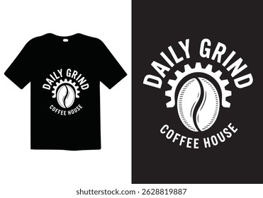 Hand-Drawn Skull Gear Coffee Bean Logo – Black and White Daily Grind Coffee House T-shirt Design