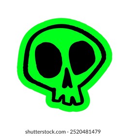 Hand-drawn skull illustration. Creative sticker symbolizing danger, mystery, and gothic style. Vector illustration for Halloween, edgy designs, and bold expressions.