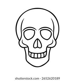 Crânio desenhado à mão com contornos em um olho mostrando sockets dentes morte esqueleto
