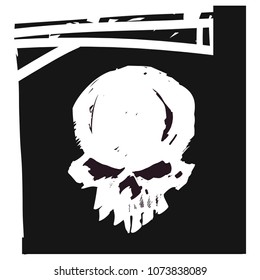 handdrawn skull sketch in white on black isolatet backround