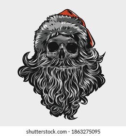 Hand-drawn skull wearing santa claus hat