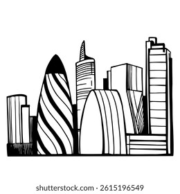 Hand-drawn skyscrapers of London. Cityscape background. Vector sketch illustration.