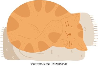 Gato Durmiente Dibujado A Mano En La Manta Ilustración vectorial