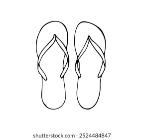 Hand-drawn slippers. Flip flop. Simple outline vector illustration, isolated illustration. Summer, beach footwear.