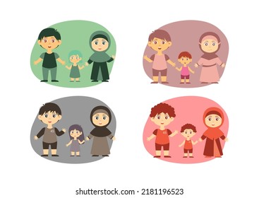 Hand-Drawn Small Family Chibi Character with Background illustrations