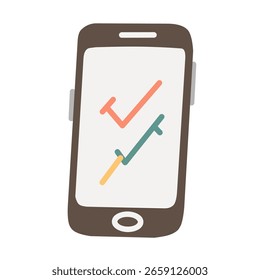 Smartphone dibujado a mano que muestra el gráfico de líneas, perfecto para el negocio móvil, las finanzas o los conceptos de análisis digital.