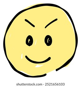 A hand-drawn smiling face emoji showing effort. Features a simple and cute yellow-based design. Stylish and versatile for various scenes.