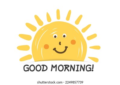 Handdrawn smiling sun with good morning text, vector eps10 illustration