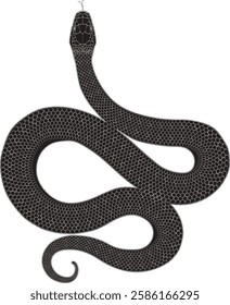 Hand-drawn snake. Illustration with venomous reptile, viper. Vintage design elements for tattoo or logo. Outline vector art on a transparent background. Symbol of the 2025 year.