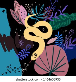 Handdrawn snake. Isolated tropical reptile modern abstract art. Vector EPS