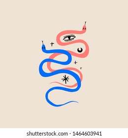 Handdrawn snake. Isolated tropical reptile modern abstract art. Vector EPS