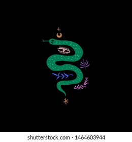 Handdrawn snake. Isolated tropical reptile modern abstract art. Vector EPS