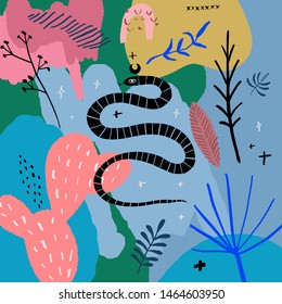 Handdrawn snake. Isolated tropical reptile modern abstract art. Vector EPS