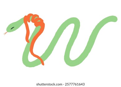 Hand-drawn snake in a scarf. Chinese New Year flat illustration. Lunar New Year element. Cute snake mascot