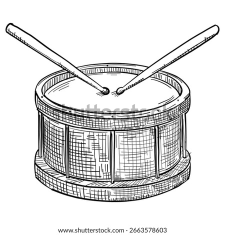 Hand-Drawn Snare Drum with Drumsticks Vector Illustration