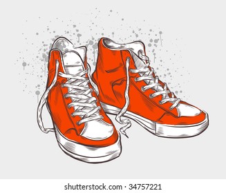 Hand-drawn sneakers. Vector illustration.