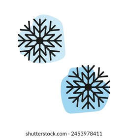 Ilustraciones dibujadas a mano del copo de nieve sobre fondo azul. Elementos decorativos de la temporada de invierno. Ilustración vectorial. EPS 10.