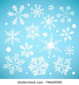 Handdrawn snowflake set isolated on background