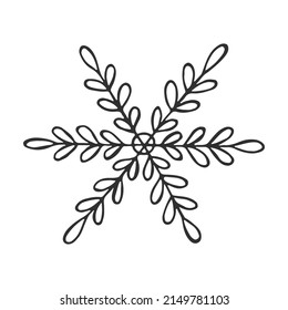 Un copo de nieve dibujado a mano. Ilustración vectorial en estilo doodle. Ánimo de invierno. Hola 2023. Feliz Navidad y Feliz Año Nuevo. Elemento negro sobre fondo blanco.