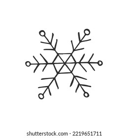 Un copo de nieve dibujado a mano. Ilustración vectorial en estilo doodle. Ánimo de invierno. Hola 2023. Feliz Navidad y Feliz Año Nuevo. Elemento negro sobre fondo blanco.